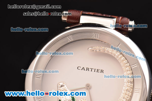 Cartier Le Cirque Animalier de Cartier Miyota OS2035 Quarz Steel Case with White Dial and Brown Leather Strap - Click Image to Close