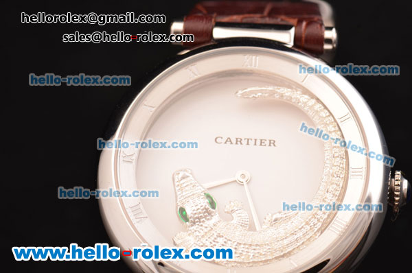 Cartier Le Cirque Animalier de Cartier Miyota OS2035 Quarz Steel Case with White Dial and Brown Leather Strap - Click Image to Close