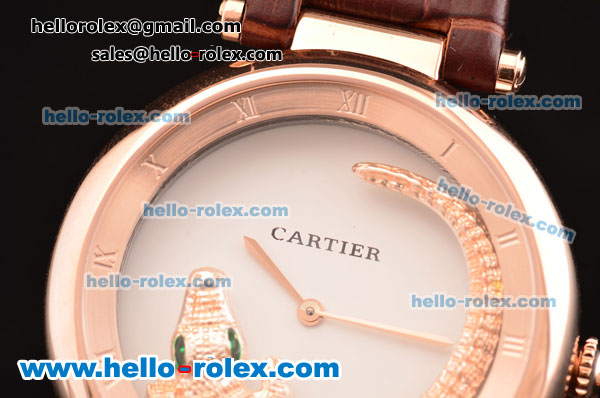 Cartier Le Cirque Animalier de Cartier Miyota OS2035 Quarz Rose Gold Case with White Dial and Brown Leather Strap - Click Image to Close