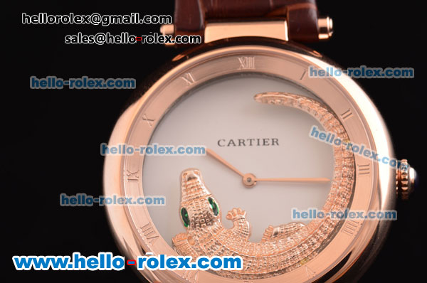 Cartier Le Cirque Animalier de Cartier Miyota OS2035 Quarz Rose Gold Case with White Dial and Brown Leather Strap - Click Image to Close
