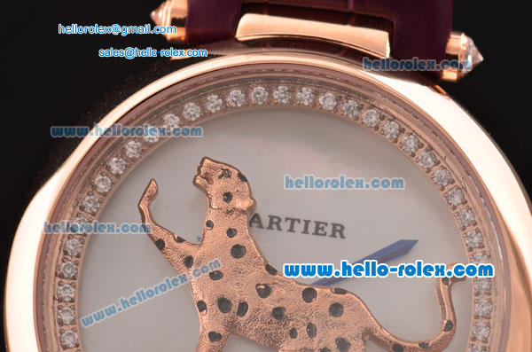 Cartier Le Cirque Animalier de Cartier Swiss Quartz Rose Gold Case with White MOP Dial and Purple Leather Strap - Click Image to Close