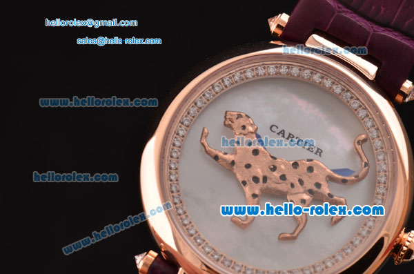 Cartier Le Cirque Animalier de Cartier Swiss Quartz Rose Gold Case with White MOP Dial and Purple Leather Strap - Click Image to Close