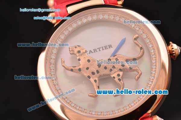 Cartier Le Cirque Animalier de Cartier Swiss Quartz Rose Gold Case with White MOP Dial and Pink Leather Strap - Click Image to Close