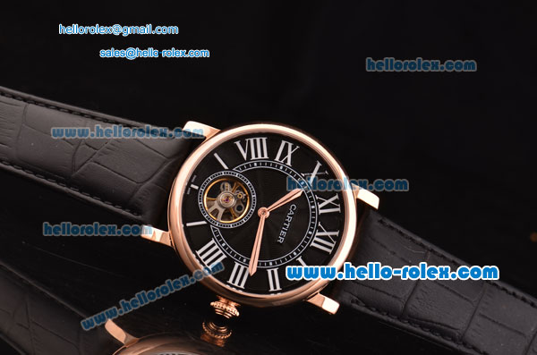 Cartier Rotonde De Tourbillon ST22 Automatic Rose Gold Case with Black Dial and Black Leather Strap - Click Image to Close