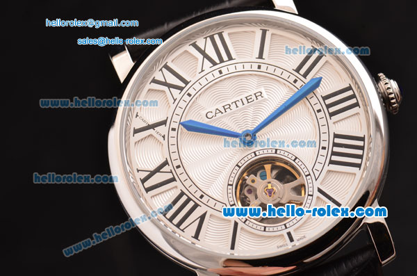 Cartier Rotonde De Tourbillon ST22 Automatic Steel Case with White Dial and Black Leather Strap - Click Image to Close