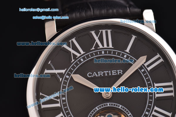 Cartier Rotonde De Tourbillon ST22 Automatic Steel Case with Black Dial and Black Leather Strap - Click Image to Close