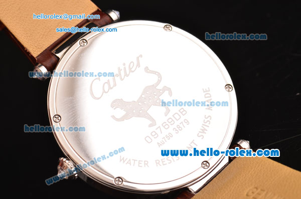 Cartier Le Cirque Animalier de Cartier Swiss Quartz Steel Case with White MOP Dial and Brown Leather Strap - Click Image to Close