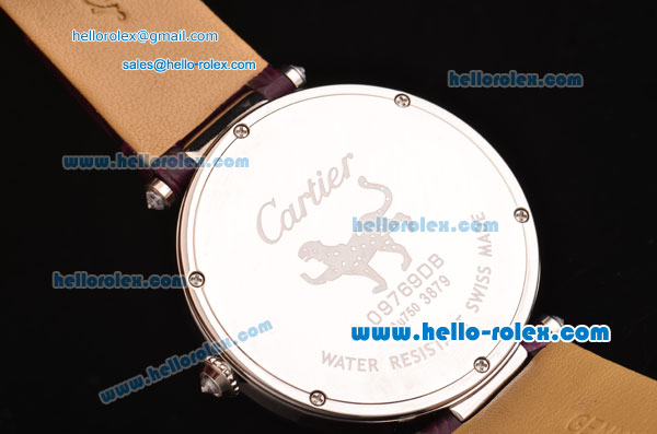 Cartier Le Cirque Animalier de Cartier Swiss Quartz Steel Case with White MOP Dial and Purple Leather Strap - Click Image to Close