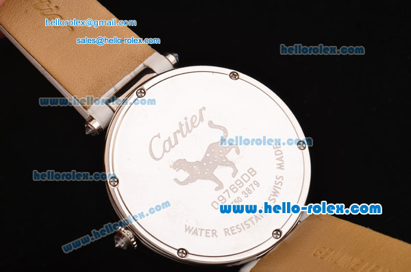 Cartier Le Cirque Animalier de Cartier Swiss Quartz Steel Case with White MOP Dial and White Leather Strap - Click Image to Close