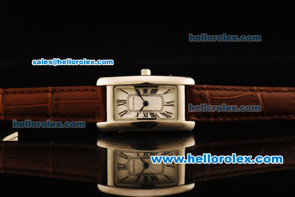 Cartier Tank Americaine Quartz Movement Steel Case with White Dial and Brown Leather Strap - Lady Model - Click Image to Close