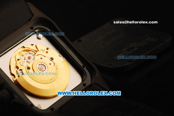 Cartier Santos 100 Swiss ETA 2824 Automatic Movement PVD Case with Rose Gold Bezel and Black Dial - 1:1 Original - Click Image to Close