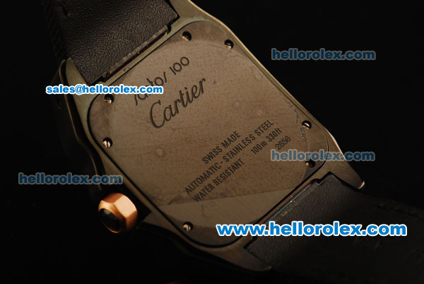 Cartier Santos 100 Swiss ETA W200 Automatic Movement PVD Case with Rose Gold Bezel and Black Dial - 1:1 Original - Click Image to Close