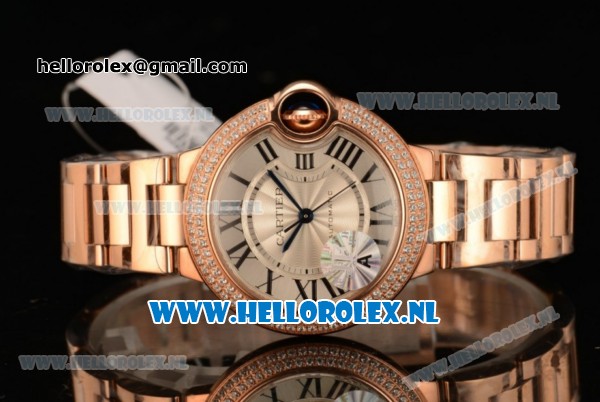 Cartier Ballon Bleu De Medium Swiss ETA 2671 Automatic Rose Gold Case Silver Dial Roman Numeral Markers and Rose Gold Bracelet - 1:1 Original - Click Image to Close