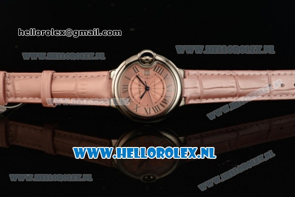 Cartier Ballon Bleu De Medium Swiss ETA 2671 Automatic Steel Case Pink Dial Roman Numeral Markers and Pink Genuine Leather Strap - 1:1 Original - Click Image to Close