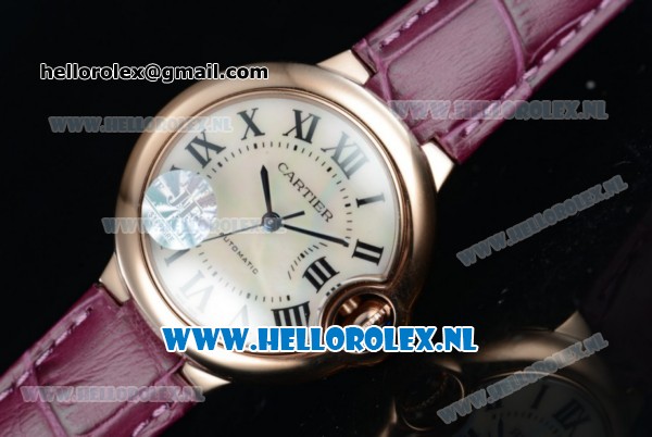 Cartier Ballon Bleu De Citizen Automatic Steel Case White Dial Roman Numeral Markers and Rose Red Genuine Leather Strap - Click Image to Close