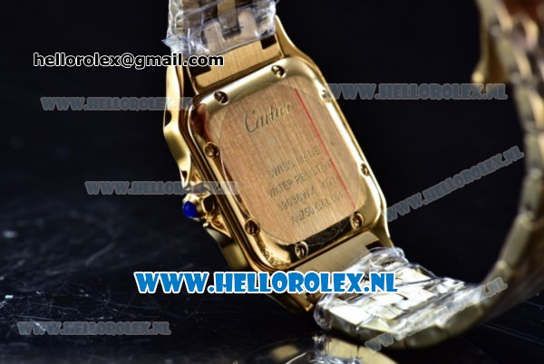 Cartier Santos 100 Japanese Miyota Quartz Yellow Gold Case with White Dial Roman Numberal Markers and Yellow Gold Bracelet - Click Image to Close