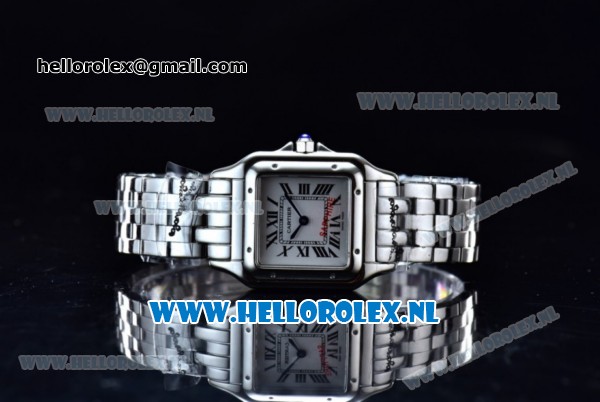 Cartier Santos 100 Japanese Miyota Quartz Steel Case with White Dial Roman Numberal Markers and Steel Bracelet - Click Image to Close