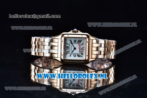 Cartier Santos 100 Japanese Miyota Quartz Rose Gold Case with White Dial Roman Numberal Markers and Rose Gold Bracelet - Click Image to Close