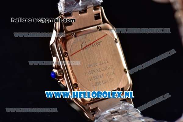Cartier Santos 100 Japanese Miyota Quartz Rose Gold Case with White Dial Roman Numberal Markers and Rose Gold Bracelet - Click Image to Close