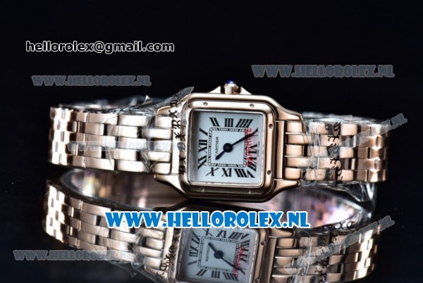 Cartier Santos 100 Japanese Miyota Quartz Rose Gold Case with White Dial Roman Numberal Markers and Rose Gold Bracelet - Click Image to Close