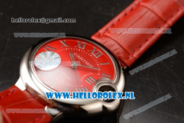 Cartier Ballon Bleu De Citizen Automatic Steel Case with Red Dial Roman Numberal Markers and Red Genuine Leather Strap - Click Image to Close