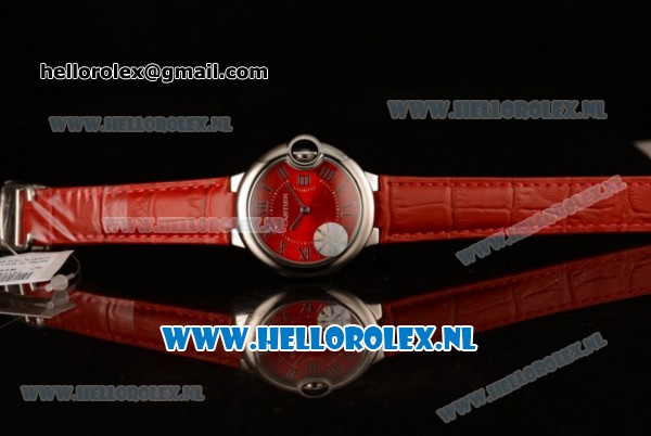 Cartier Ballon Bleu De Japanese Miyota Quartz Steel Case with Red Dial Roman Numberal Markers and Red Genuine Leather Strap - Click Image to Close