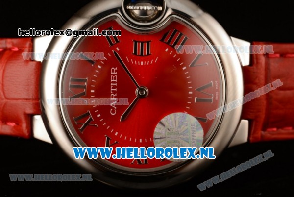 Cartier Ballon Bleu De Japanese Miyota Quartz Steel Case with Red Dial Roman Numberal Markers and Red Genuine Leather Strap - Click Image to Close