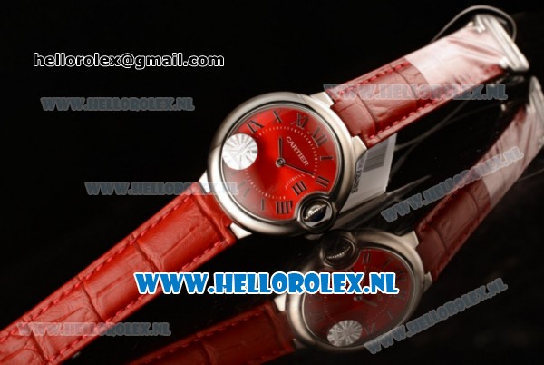 Cartier Ballon Bleu De Japanese Miyota Quartz Steel Case with Red Dial Roman Numberal Markers and Red Genuine Leather Strap - Click Image to Close