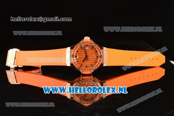 Hublot Big Bang Tutti Japanese Miyota Quartz Rose Gold Case with Orange Dial Stick Markers and Orange Rubber Strap - Click Image to Close