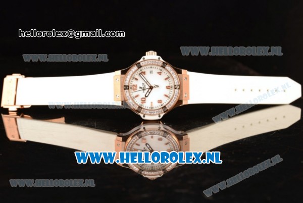 Hublot Big Bang Tutti Japanese Miyota Quartz Rose Gold Case with White Dial Stick Markers and White Rubber Strap - Click Image to Close