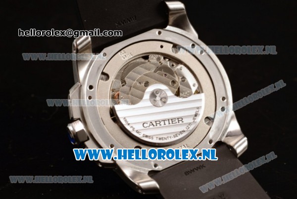 Cartier Calibre de Cartier ETA 2824 Automatic Steel Case with Black Dial Roman Numberal Markers and Black Rubber Strap - Click Image to Close