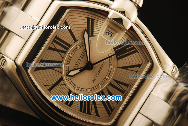 Cartier Roadster Swiss ETA 2836 Automatic Full Steel with Steel Dial and Black Roman Markers - Click Image to Close