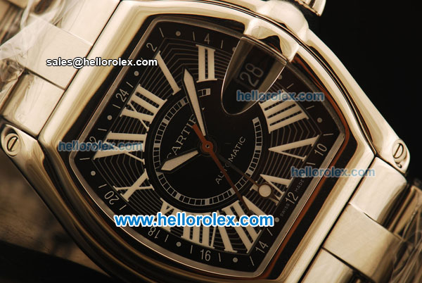 Cartier Roadster Swiss ETA 2836 Automatic Full Steel with Black Dial and White Roman Markers - Click Image to Close