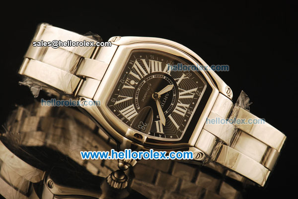 Cartier Roadster Swiss ETA 2836 Automatic Full Steel with Black Dial and White Roman Markers - Click Image to Close