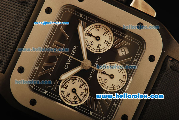 Cartier Santos 100 Swiss ETA 7753 Automatic Titanium Case with Black Dial and Black Nylon Strap - 1:1 Original - Click Image to Close