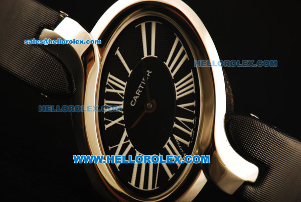 Cartier d'Art Swiss Quartz Steel Case with Black Dial and Black Leather Strap - Click Image to Close
