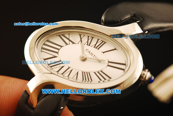 Cartier d'Art Swiss Quartz Steel Case with White Dial and Black Leather Strap - Click Image to Close