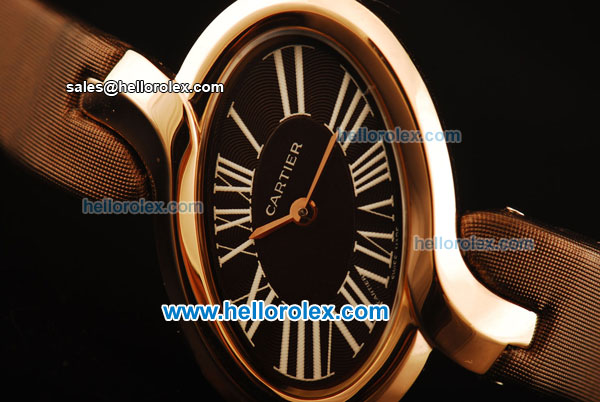 Cartier d'Art Swiss Quartz Rose Gold Case with Black Dial and Brown Leather Strap - Click Image to Close