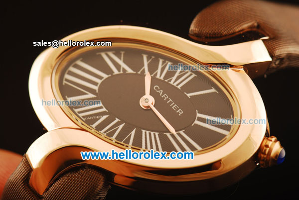 Cartier d'Art Swiss Quartz Rose Gold Case with Black Dial and Brown Leather Strap - Click Image to Close