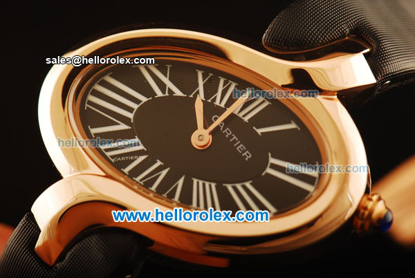 Cartier d'Art Swiss Quartz Rose Gold Case with Black Dial and Black Leather Strap - Click Image to Close