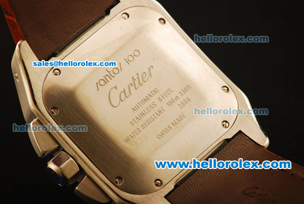 Cartier Santos 100 Swiss Valjoux 7753 Automatic Steel Case with Gold Bezel and Brown Leather Strap - 1:1 Original - Click Image to Close