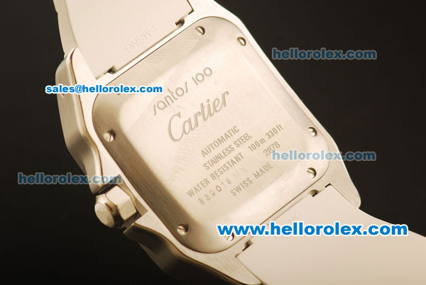 Cartier Santos 100 Swiss ETA 2671 Automatic Steel Case with Beige Dial and White Rubber Strap - Click Image to Close