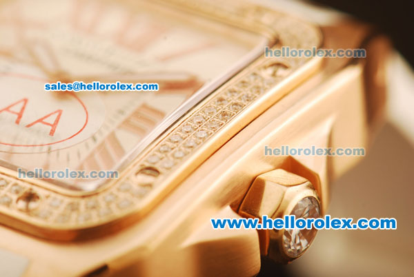 Cartier Santos 100 Swiss ETA 2671 Automatic Rose Gold Case with Diamond Bezel and White Rubber Strap - 1:1 Original - Click Image to Close