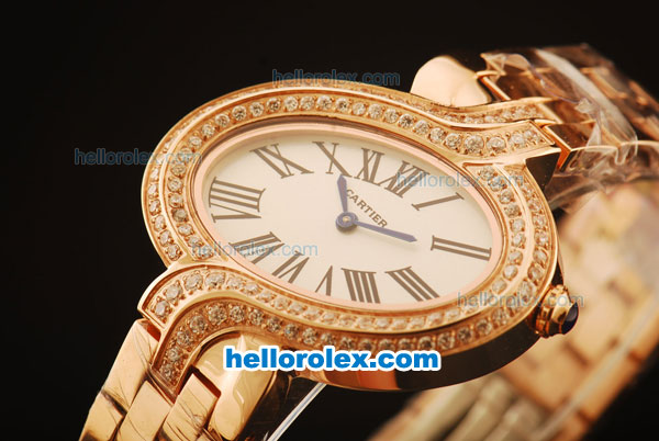 Cartier d'Art Swiss Quartz Full Rose Gold with White Dial and Diamond Bezel - Click Image to Close