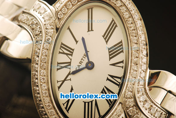 Cartier d'Art Asia Automatic Full Steel with White Dial and Diamond Bezel-Roman Markers - Click Image to Close
