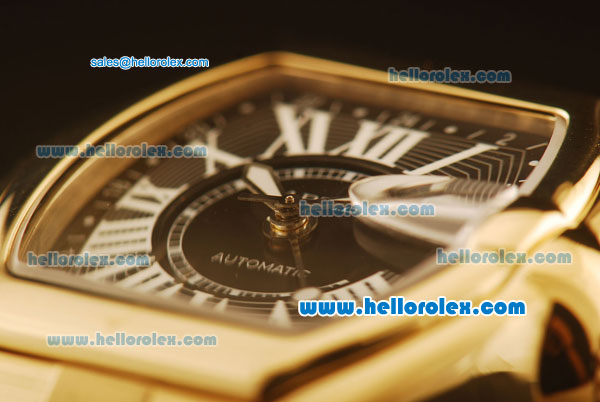 Cartier Roadster Swiss ETA 2892 Automatic Full Yellow Gold Case/Strap with Black Dial and Roman Markers - Click Image to Close