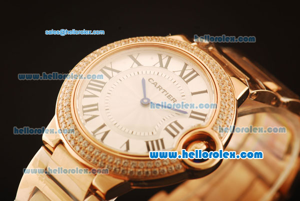 Cartier Ballon Bleu De Swiss ETA Quartz Full Rose Gold with Diamond Bezel and White Dial - Click Image to Close