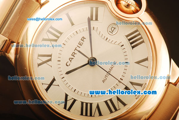 Cartier Ballon Bleu De Automatic Full Rose Gold with White Dial and Roman Markers - Click Image to Close