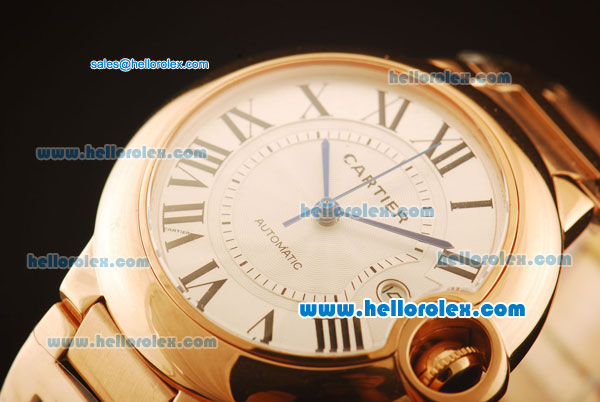 Cartier Ballon Bleu De Automatic Full Rose Gold with White Dial and Roman Markers - Click Image to Close