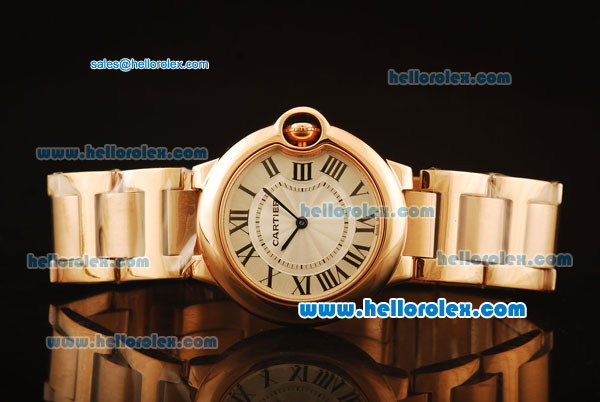 Cartier Ballon Bleu De Swiss ETA Quartz Full Rose Gold with Beige Dial and Roman Markers - Click Image to Close